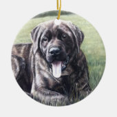 Brindle Engelse mastiff in het gras Keramisch Ornament (Voorkant)