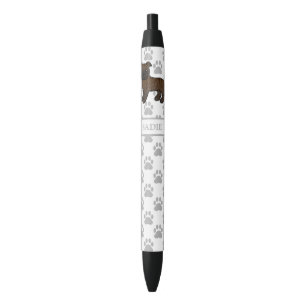 Brindle Engelse Staffie Cute Cartoon Hond & Naam Zwarte Inkt Pen