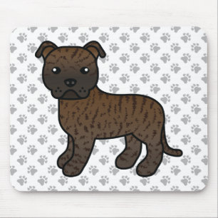 Brindle English Staffie Cute Cartoon Dog & Paws Muismat