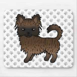 Brindle Long Coat Chihuahua Cartoon Dog & Paws Muismat