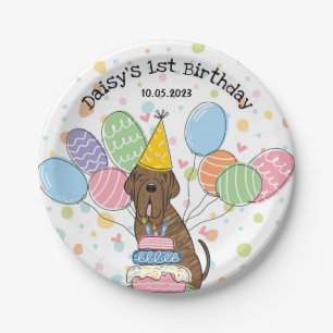 Brindle Napolitan Mastiff Dog Verjaardagsfeestje Papieren Bordje