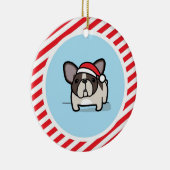 Brindle Pied Frenchie op Candy Cane Stripes Keramisch Ornament (Rechts)