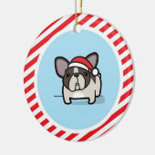 Brindle Pied Frenchie op Candy Cane Stripes Keramisch Ornament (Links)