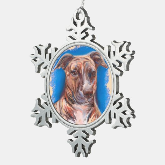 Brindle Pit Bull Dog Tin Sneeuwvlok Ornament (Rechts)