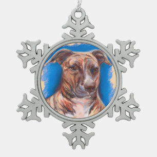 Brindle Pit Bull Dog Tin Sneeuwvlok Ornament