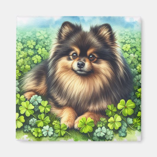 Brindle Pommerse Waterverf Klaver Shamrock Magneet (Voorkant)