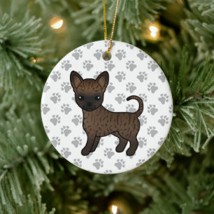 Brindle Smooth Coat Chihuahua Cartoon Dog & Paws Keramisch Ornament