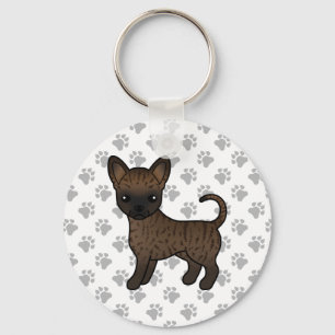 Brindle Smooth Coat Chihuahua Cartoon Dog & Paws Sleutelhanger