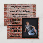 Brique rouge avec photo - 3x5 Faire-part de gradua (Devant / Derrière)