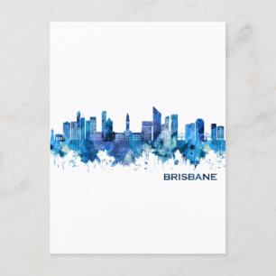 Brisbane Australia Skyline Blue Uitnodiging Briefkaart