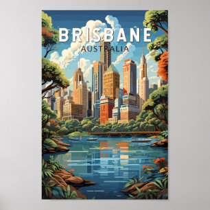 Brisbane Australia Travel Art Vintage Poster