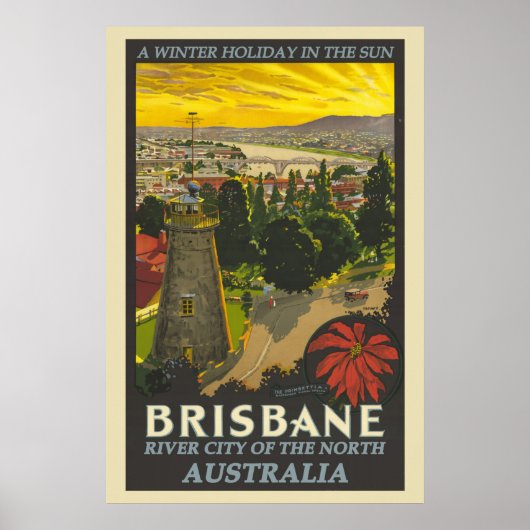 Brisbane Australia Vintage Travel Poster (Voorkant)