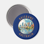 Brisbane Australië Retro Distress Circle Magneet (Voorkant / Achterkant)