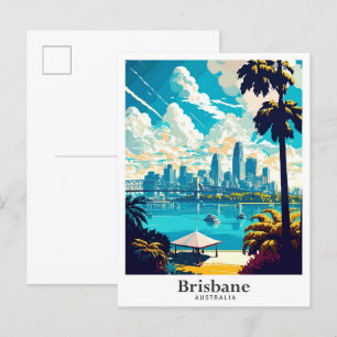 Brisbane Australië Travel Art Vintage Illustratie Briefkaart