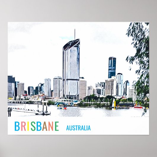 Brisbane Australische skyline reisdruk Poster (Voorkant)