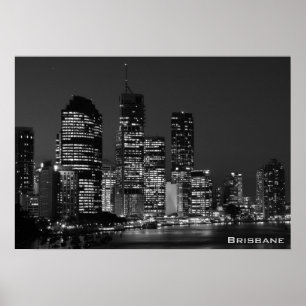 Brisbane City, Nuit - Poster noir et blanc