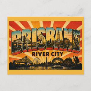 Brisbane Queensland River City Vintage Reis Kunst Briefkaart