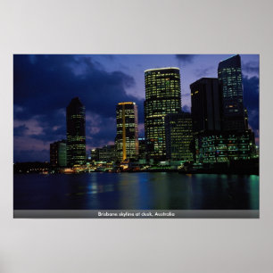 Brisbane skyline bij schemering, Australië Poster