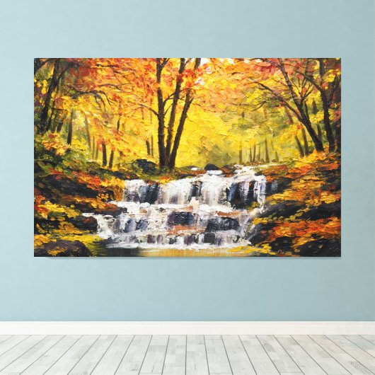 Brisk Autumn Waterfall Oil Paint Canvas Wall Art (Insitu (Houten vloer))