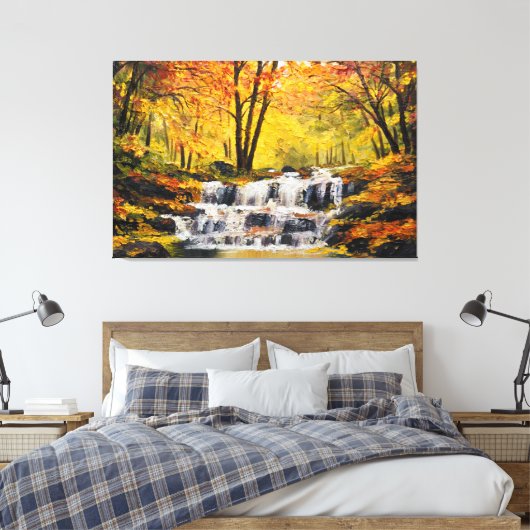 Brisk Autumn Waterfall Oil Paint Canvas Wall Art (Insitu (Slaapkamer))