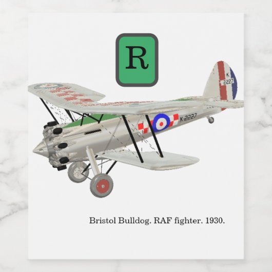 Bristol Bulldog, biplane, met monogram Wijn Etiket (Enkel label)
