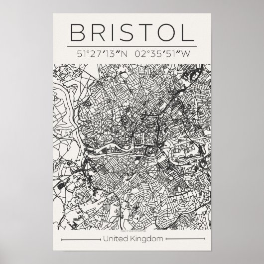 Bristol City Map Poster – Modern Minimal Urban Art (Devant)