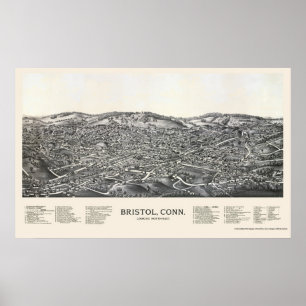 Bristol, CT Panorama Kaart - 1889 Poster
