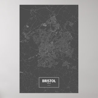 Bristol, Engeland (wit op zwart) Poster