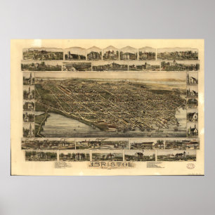 Bristol Rhode Island 1891 Antiek Panorama Poster