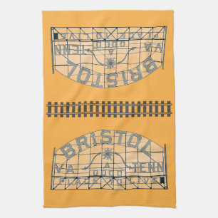 Bristol Slogan Teken met Tracks op Sinaasappel Theedoek