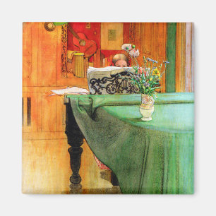 Brita aan de piano door Carl Larsson, Vintage Art Magneet