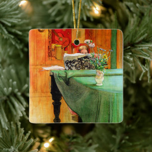 Brita aan de piano van Carl Larsson, Vintage Art Keramisch Ornament