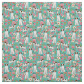 britans spaniel dog  florals turquoise stof (Swatch)