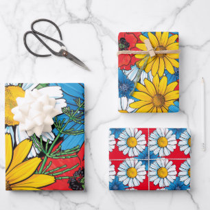 Brite Floral Wrapping Paper Flat Sheet Set 3