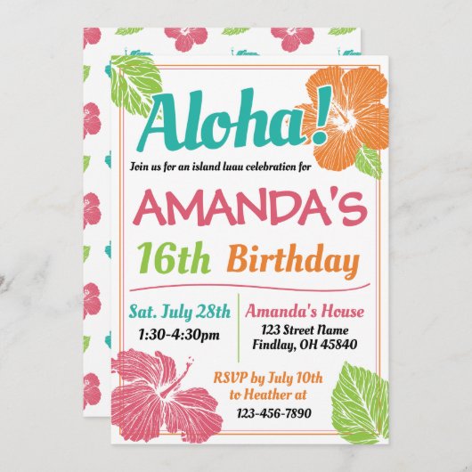 Brithday-feest op het eiland Luau Kaart (Voorkant / Achterkant)