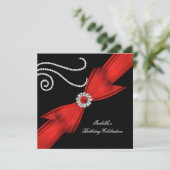 Brithday Glitter Red Diamond Bow Black 3 Kaart (Staand voorkant)