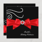 Brithday Glitter Red Diamond Bow Black 4 Kaart (Voorkant / Achterkant)