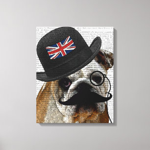 British Bulldog en Bowler Pet Canvas Afdruk