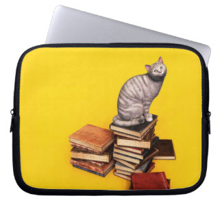 British Cat on a stack of books Laptop Sleeve