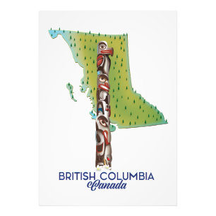 British Columbia Canada kaart poster. Foto Afdruk