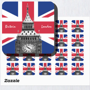 British Flag & Big Ben - Londen, VK/sportfans Vierkante Sticker