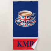 British Flag English Teacup Monogram Strandlaken (Voorkant)