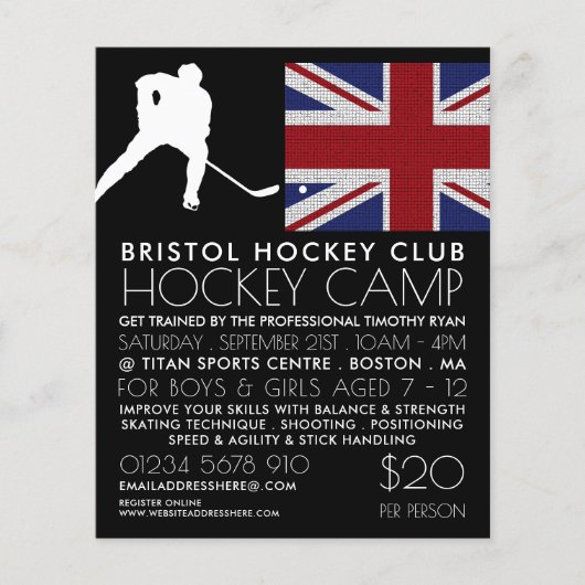 British Flag, Hockey Player, Camp Adverteren Flyer (Voorkant)