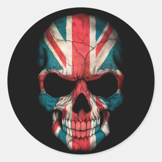 British Flag Skull op Black Ronde Sticker (Voorkant)