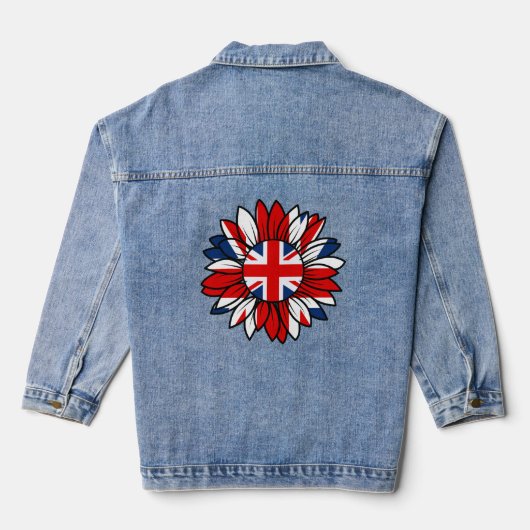 British Flag Sunflower Design Women's Denim Jacket (Achterkant)