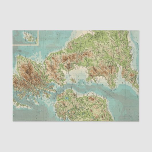 British Isles badyorografische kaart Tissuepapier (Voorkant)