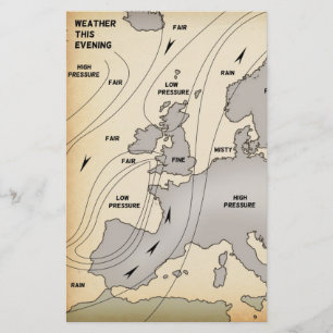 British Isles & Europe Carte météorologique vintag