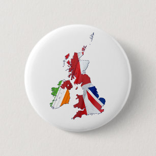 BRITISH ISLES MAP EN FLAGS RONDE BUTTON 5,7 CM