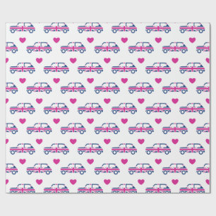 British Mini Cooper Hearts - Blue & Pink Cadeaupapier