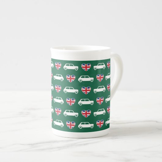 British Mini Cooper Hearts - Green Bone China Mug (Devant droit)